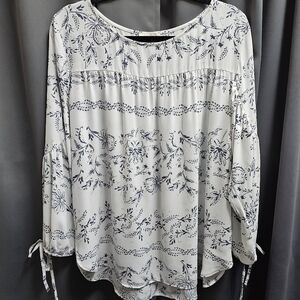 White & Navy Blue Blouse